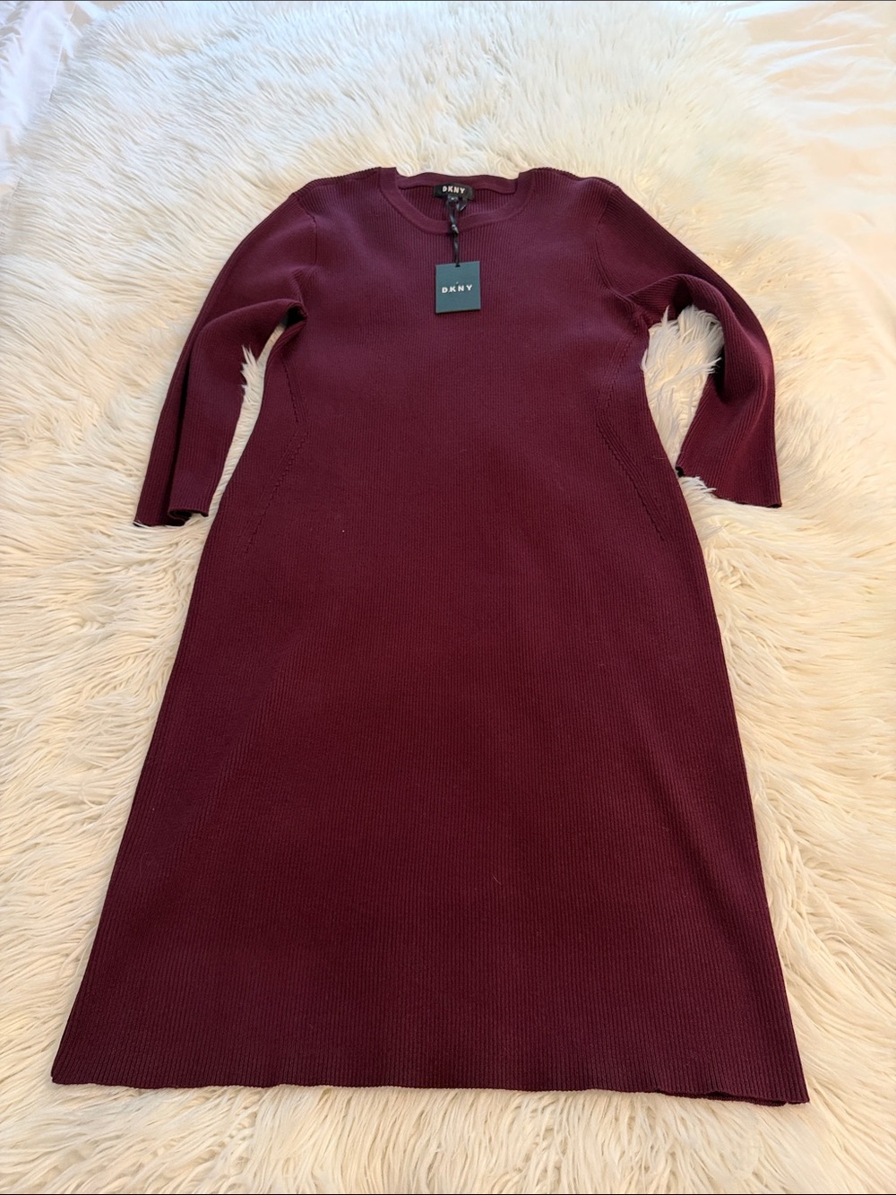 DKNY Women's Wine Ribbed Long-Sleeve Midi Knit Dress size XL brand new - Picture 8 of 8